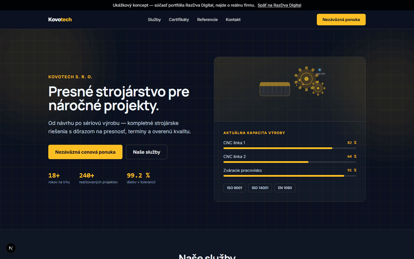 Ukážkový web pre strojárenskú firmu Kovotech